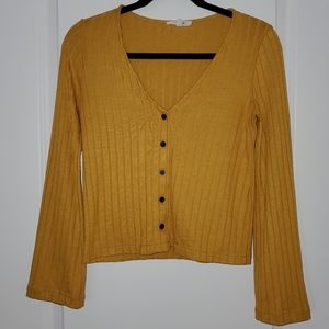 Madewell, XS, button cardigan, bell sleeve, mustard yellow/brown